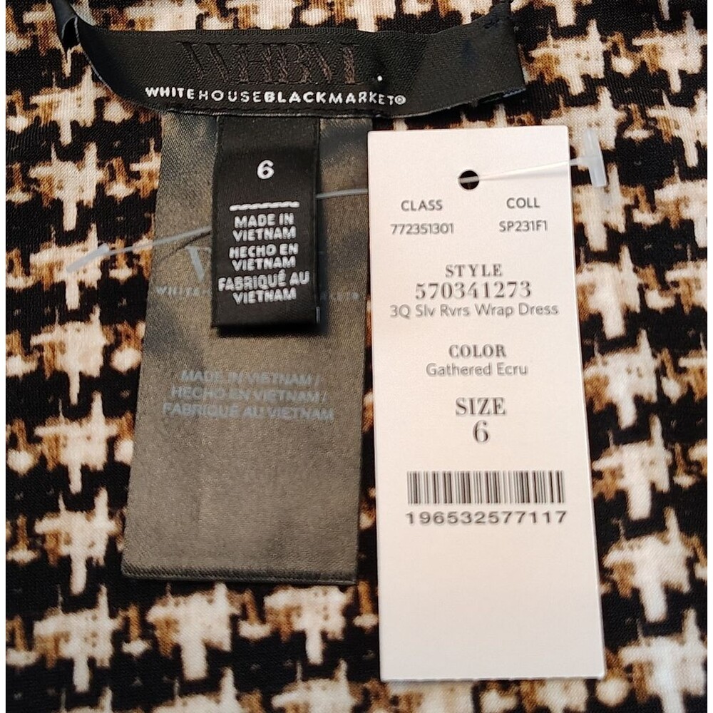 NWT White House Black Market Black Tan Floral Houndstooth Reversible Wrap Dress - Picture 11 of 15